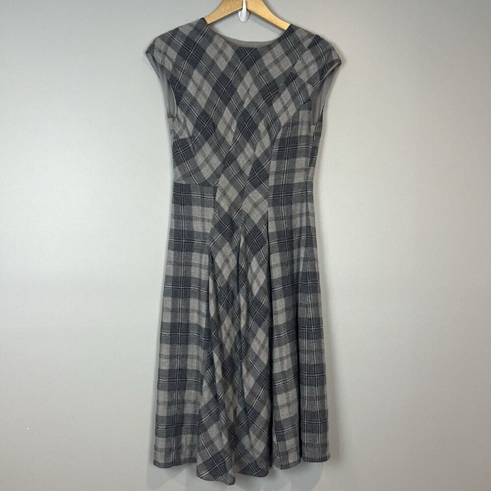 Sundance Blue Gray Midi Dress Checkered Plaid Short Sleeve Size 4